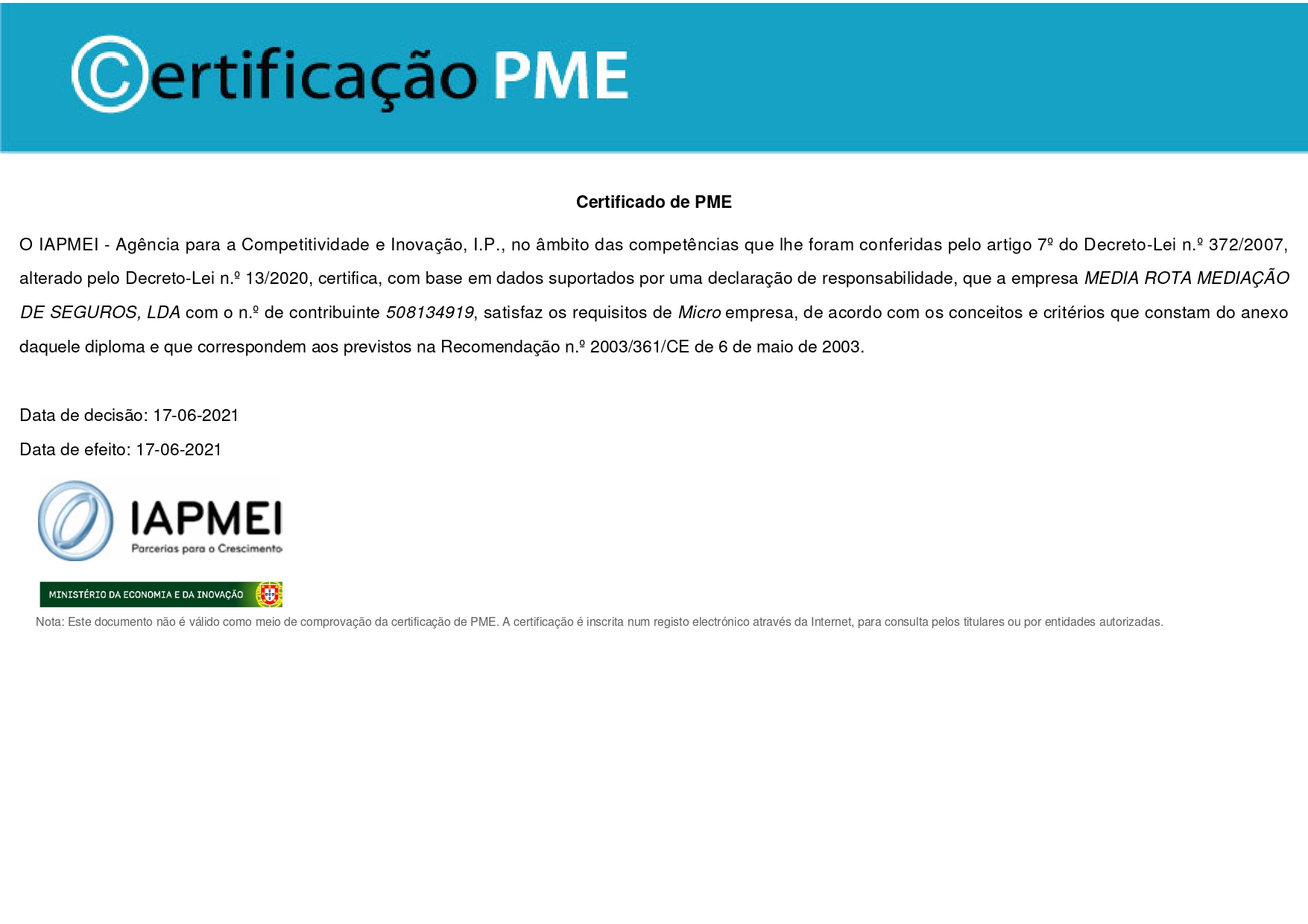 Certificado PME